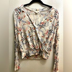 Long Sleeve Faux Wrap Blouse Size XS